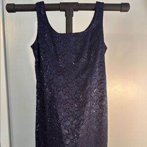 SLNY Blue Sequin Sheath Dress Sleeveless Midi